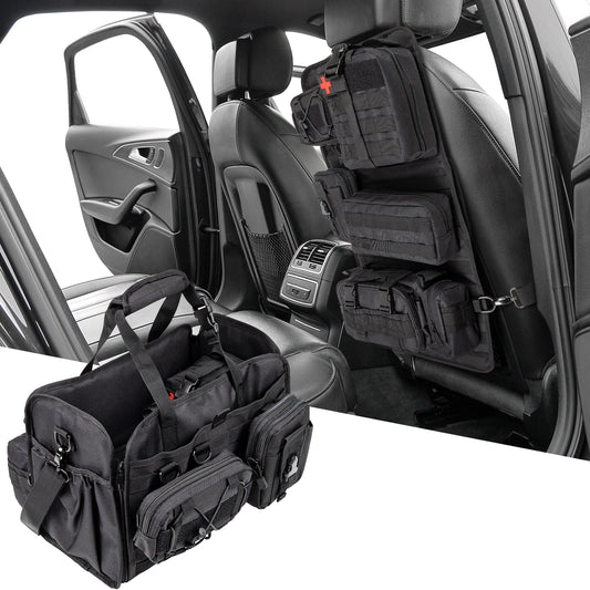 Universal Tactical Car Seat Back Organizer Patrol Bag Tactical Molle Vehicle Organizers with 5 Detachable Molle Pouches Multi-function Designed