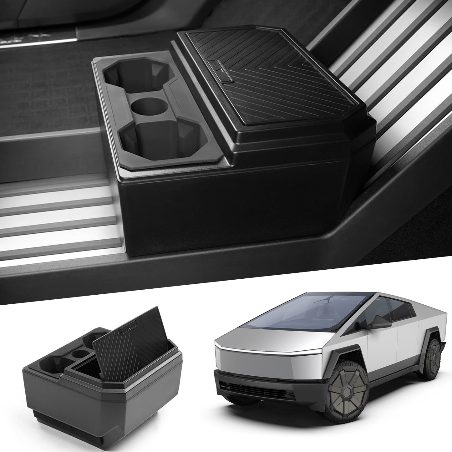 Floor Lower Console Storage Box with Cup Holder for Tesla Cybertruck