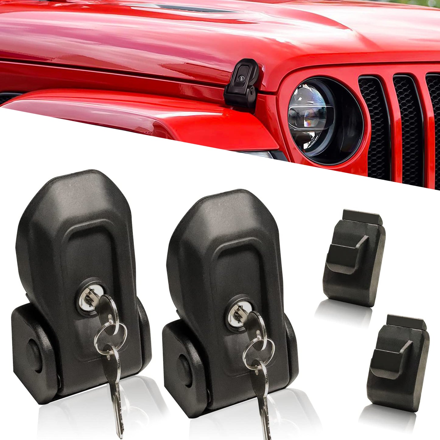 Locking Hood Latches with Keys Compatible with Jeep Wrangler JL JLU 2018-2025 & Jeep Gladiator JT 2020-2025