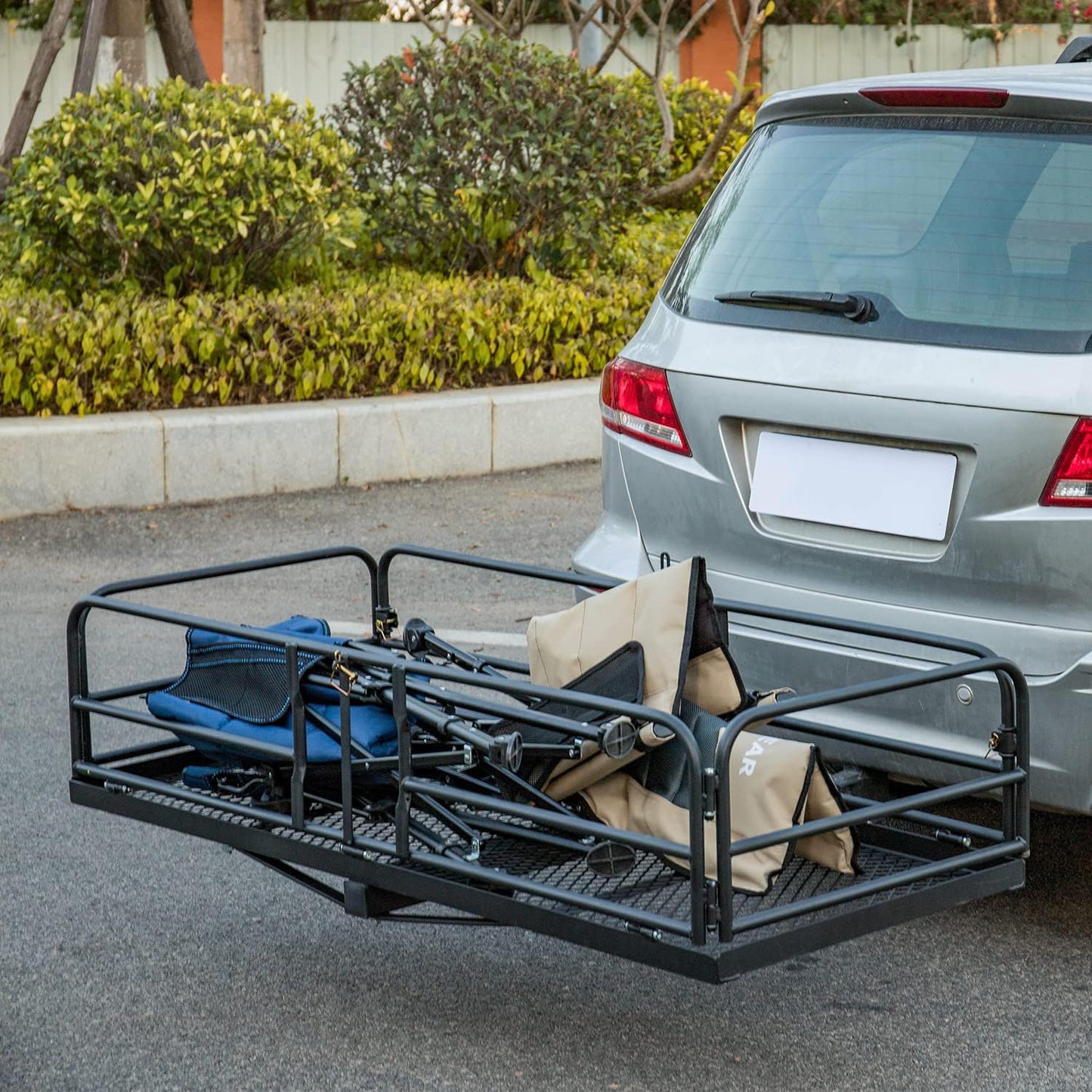 Hitch Mount Cargo Carrier Rack High Side 59" x 24" x 14" Folding Rear Luggage Basket Fits 2" Receiver for Car SUV Camping Traveling - OMOTOR