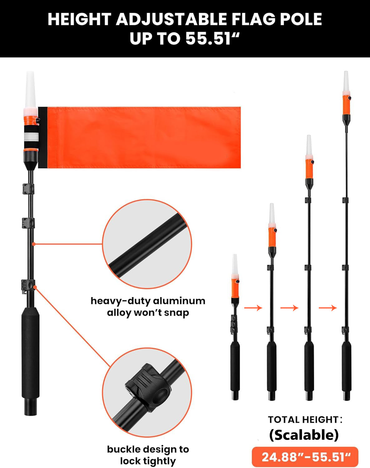 360 Degree LED MightyMount and Hardware Kayak Fishing Visibility Flag - OMOTOR