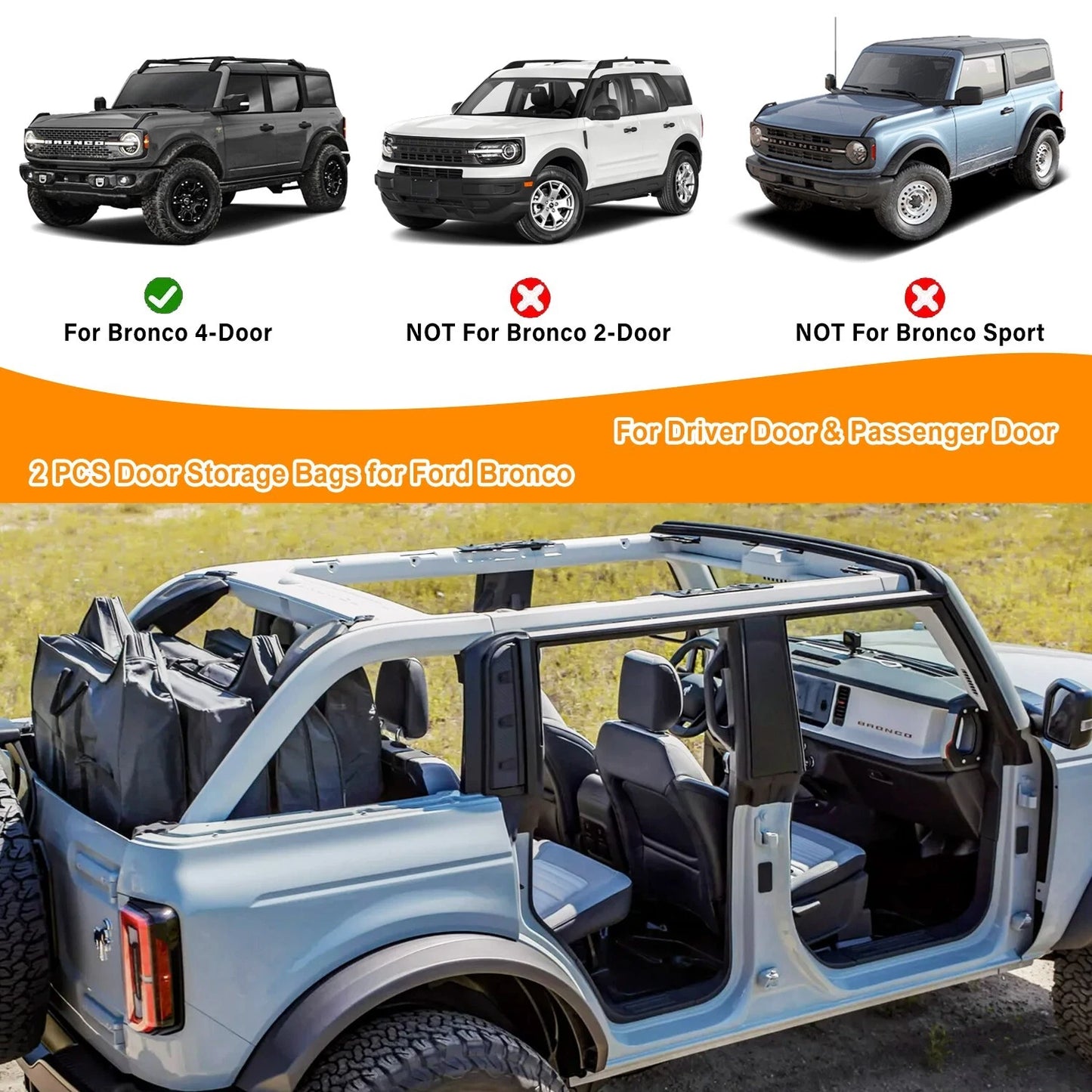 2 Pcs Front Door Storage Bag for Ford Bronco 2021-2024 4-Door - OMOTOR