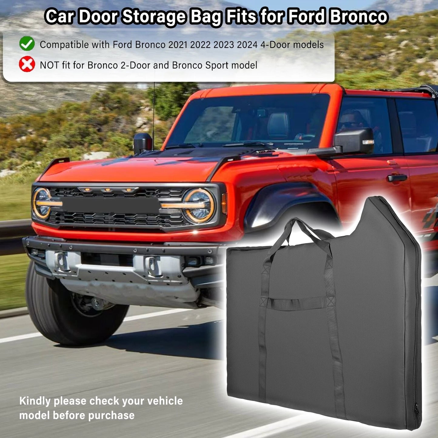 2 Pcs Front Door Storage Bag for Ford Bronco 2021-2024 4-Door - OMOTOR