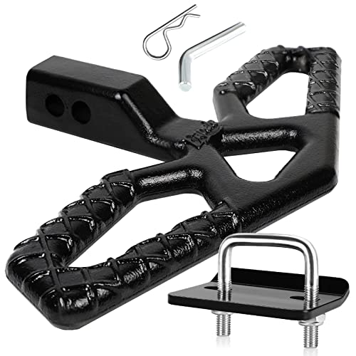 Tow Hitch Step for 2 inch Receivers, Solid Steel Construction Rust Resistant Powder Coated, 10,000lbs Rated Tow Strap Capacity, Black - OMOTOR