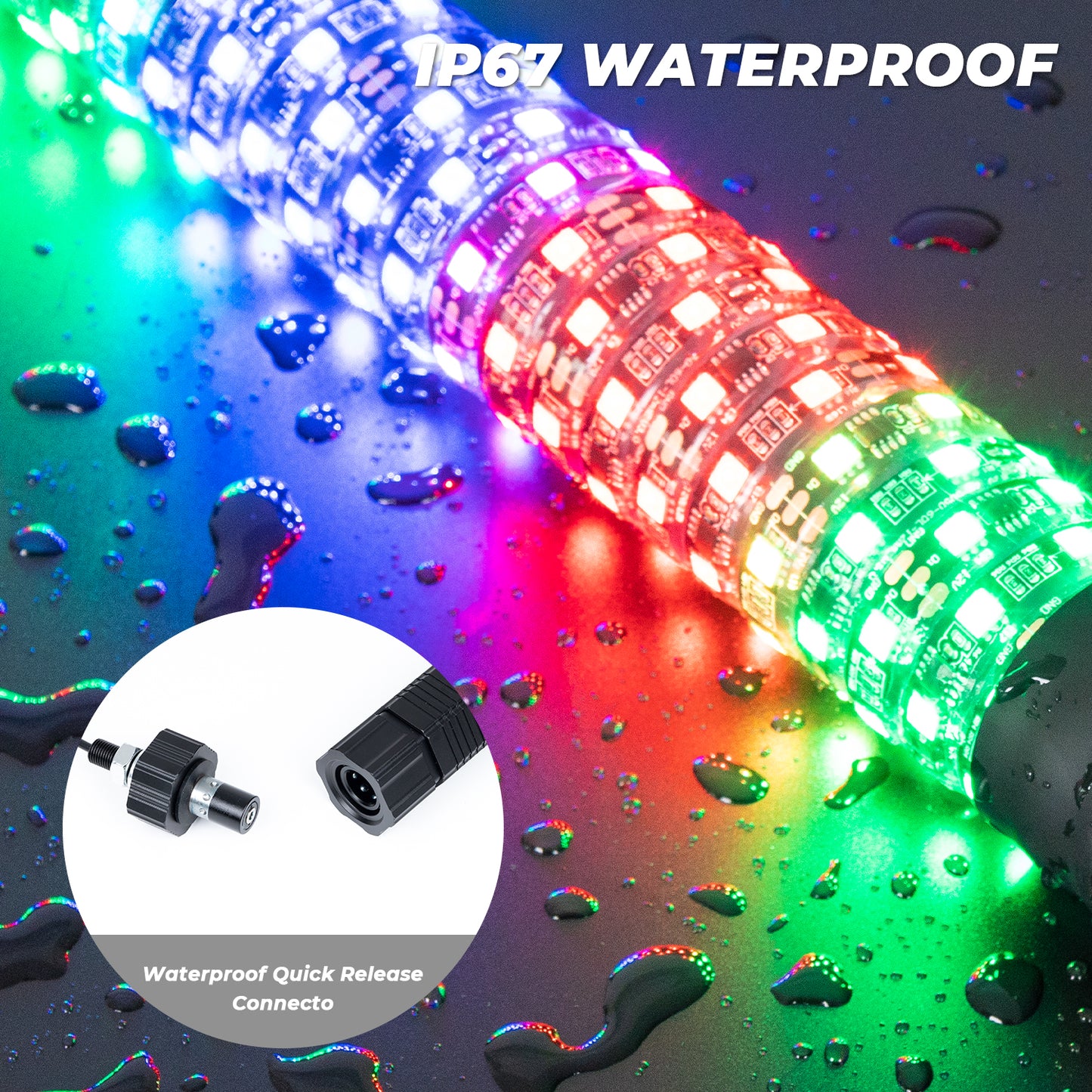 2FT/3FT Pair of RGB Chasing Fat Whips Lights with Bluetooth and Remote