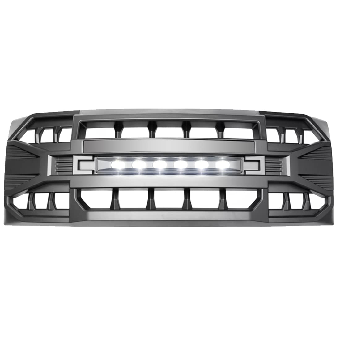 Front Grill Replacement for F150 2009-2014, Matte Black Front Bumper Grille w/Off-Road Lights - OMOTOR