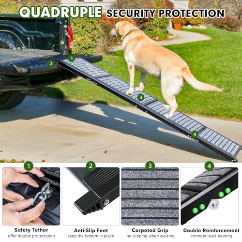 71"/67"/63" Large Dog Car Ramp,Folding Dog Ramp for Stairs with Anti-Slip Rug Surface,Pet Ramp for Dogs to Get Into a Car,SUV & Trucks,Dog Ramps for Large Medium Small Dogs Up to 250Lbs - OMOTOR