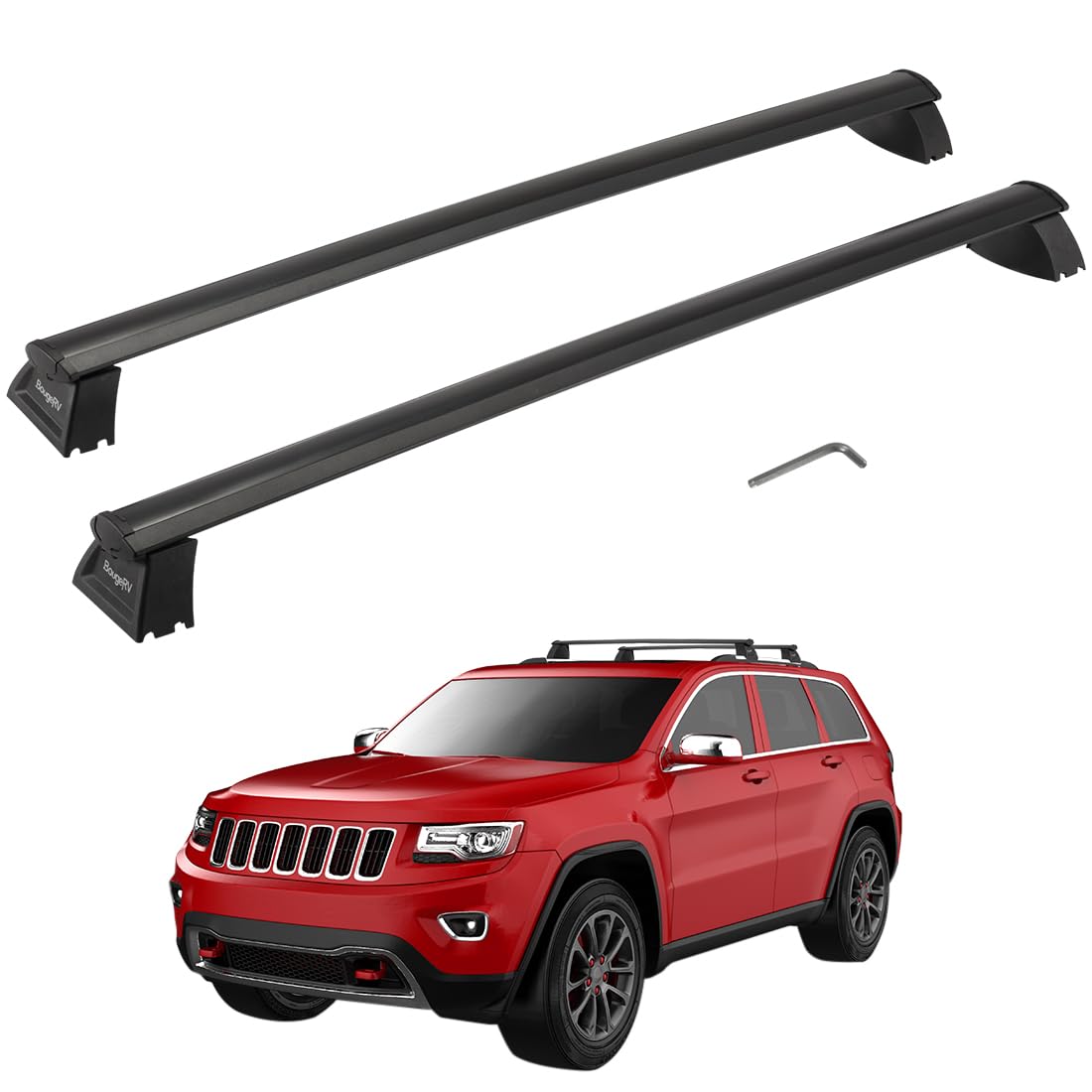 Roof Rack Cross Bars Compatible with Jeep Grand Cherokee Altitude & SRT & Trackhawk with Roof Black Moldings 2011-2022, Aluminum Crossbar Replacement with Lock for Roof Cargo Kayak Skiboard - OMOTOR