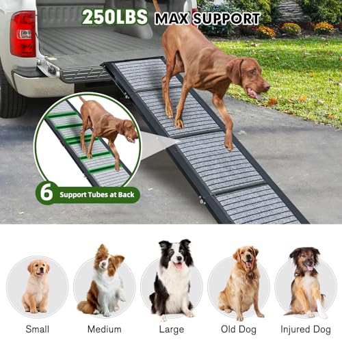 71"/67"/63" Large Dog Car Ramp,Folding Dog Ramp for Stairs with Anti-Slip Rug Surface,Pet Ramp for Dogs to Get Into a Car,SUV & Trucks,Dog Ramps for Large Medium Small Dogs Up to 250Lbs - OMOTOR