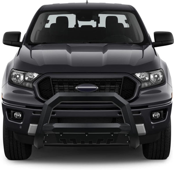 7422439249240 Compatible With 2019-2023 Ford Ranger Matte Black AVT Style Angular Bull Bar Guard with Skid Plate