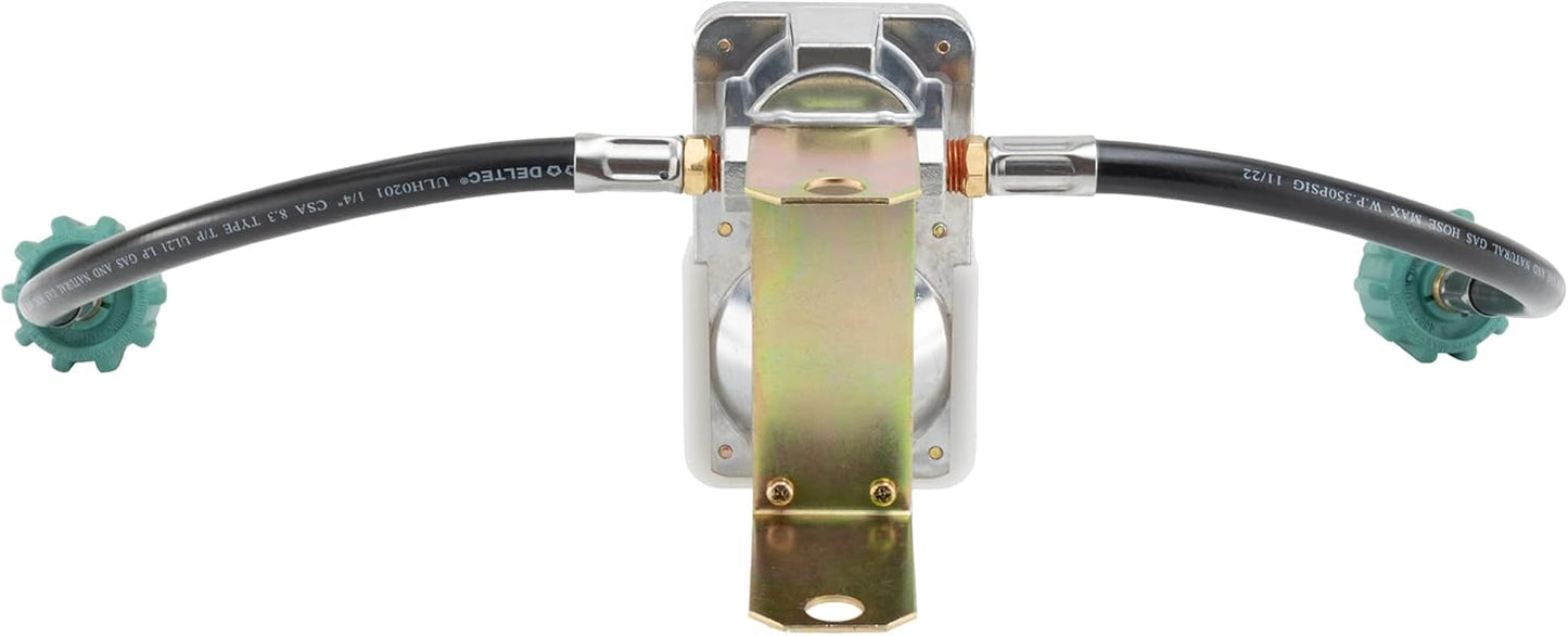RecPro RV Propane Gas Regulator 2-Stage Auto Changeover | 11.5" Pigtail Hose Connector | 250 PSI | 287,500 BTU | Mounting Bracket & Cover | For RVs, Vans & Trailers