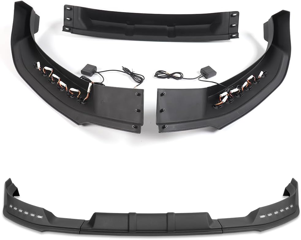 Front Bumper Lip fit for Compatible with Ford F-150 F150 (2021-2023), Front Lip Spoiler Air Chin Body Kit Splitter, Matt Black ABS, 2022, LED Sequential Running Lights, STP-Style