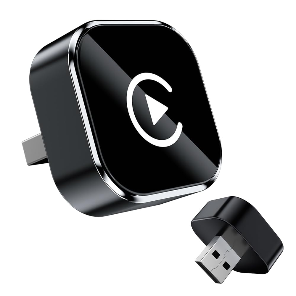 Wireless CarPlay Adapter for iPhone Android, 2025 Upgraded Mini USB Wireless Apple Car Play Adapter, 2 in 1 Bluetooth Carplay Converts Wired to Wireless (Black-A)
