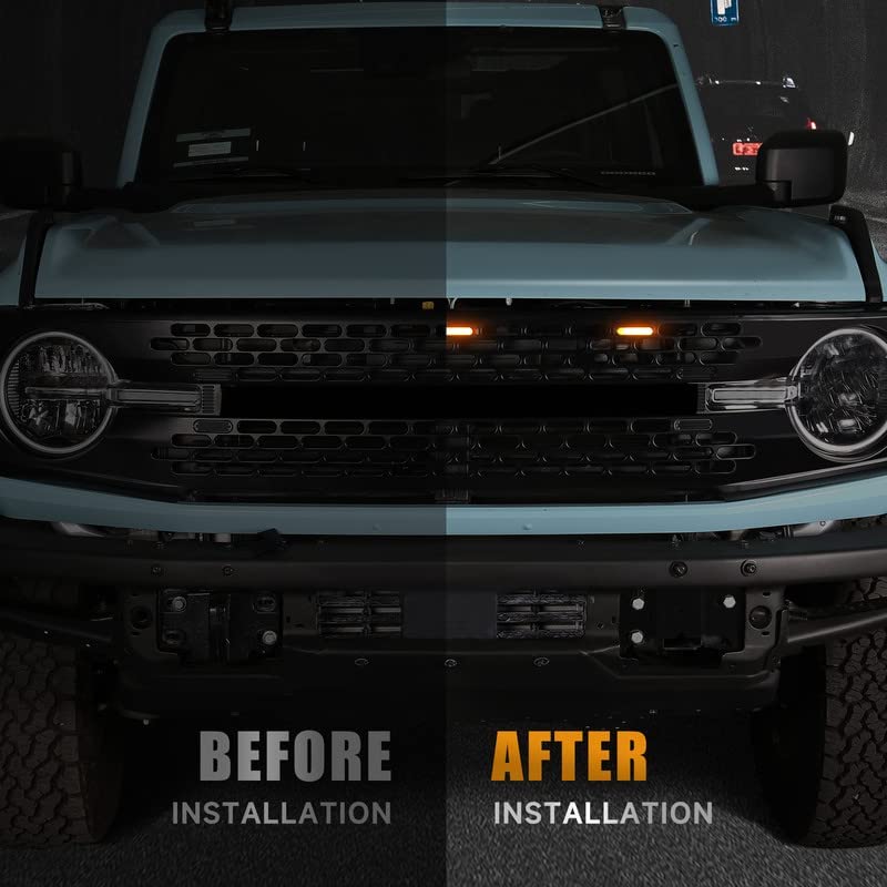 LED Grille Lights for Ford Bronco Accessories 2021 2022 2023 2/4-Door Amber OEM Grille Lamps Kit fit Badlands Wildtrak & Everglades - OMOTOR