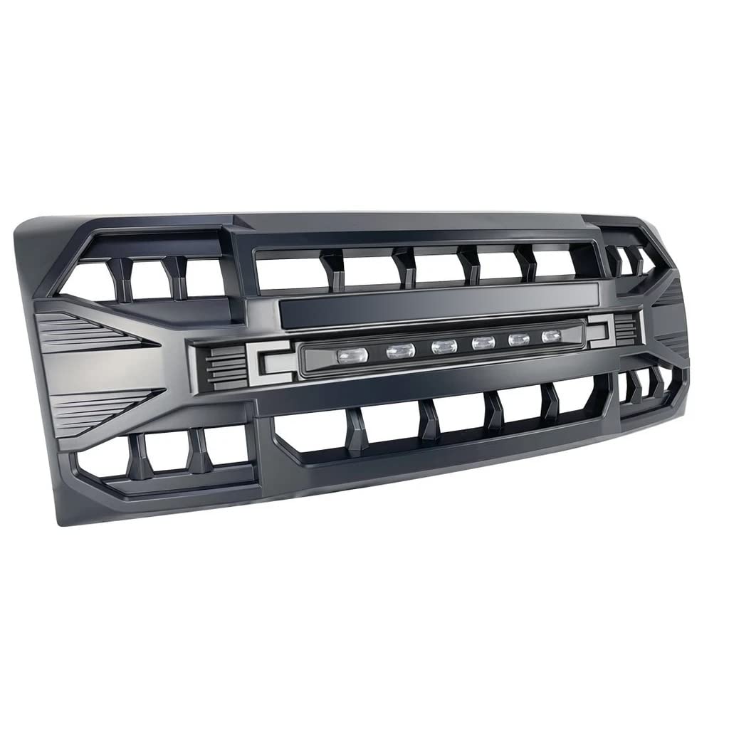 Front Grill Replacement for F150 2009-2014, Matte Black Front Bumper Grille w/Off-Road Lights - OMOTOR