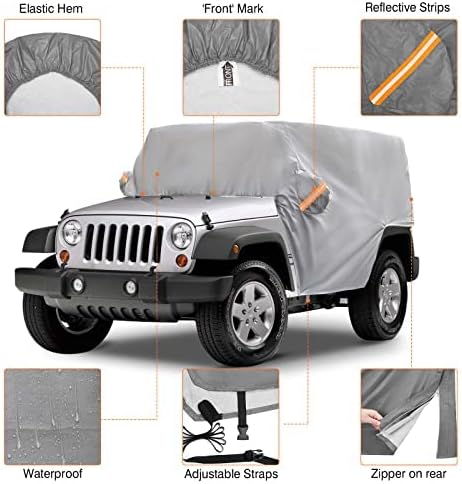 Wrangler Car Cab Cover Fit for 1987-2022 Jeep Wrangler CJ,YJ, TJ & JK 2 Doors, Waterproof Oxford Sun Shade Car Cover Door Hard top Off,Convenient Zipper for Trunk - OMOTOR