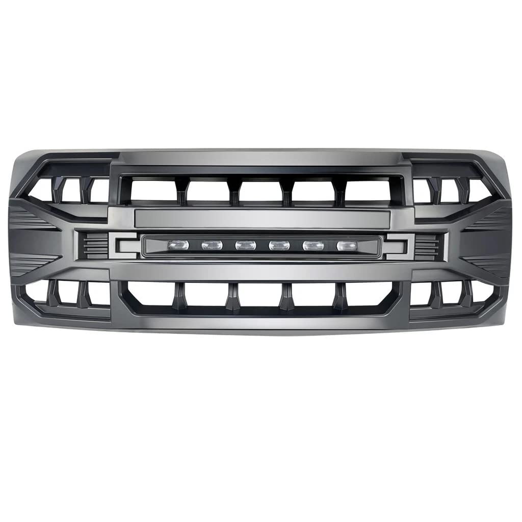 Front Grill Replacement for F150 2009-2014, Matte Black Front Bumper Grille w/Off-Road Lights - OMOTOR