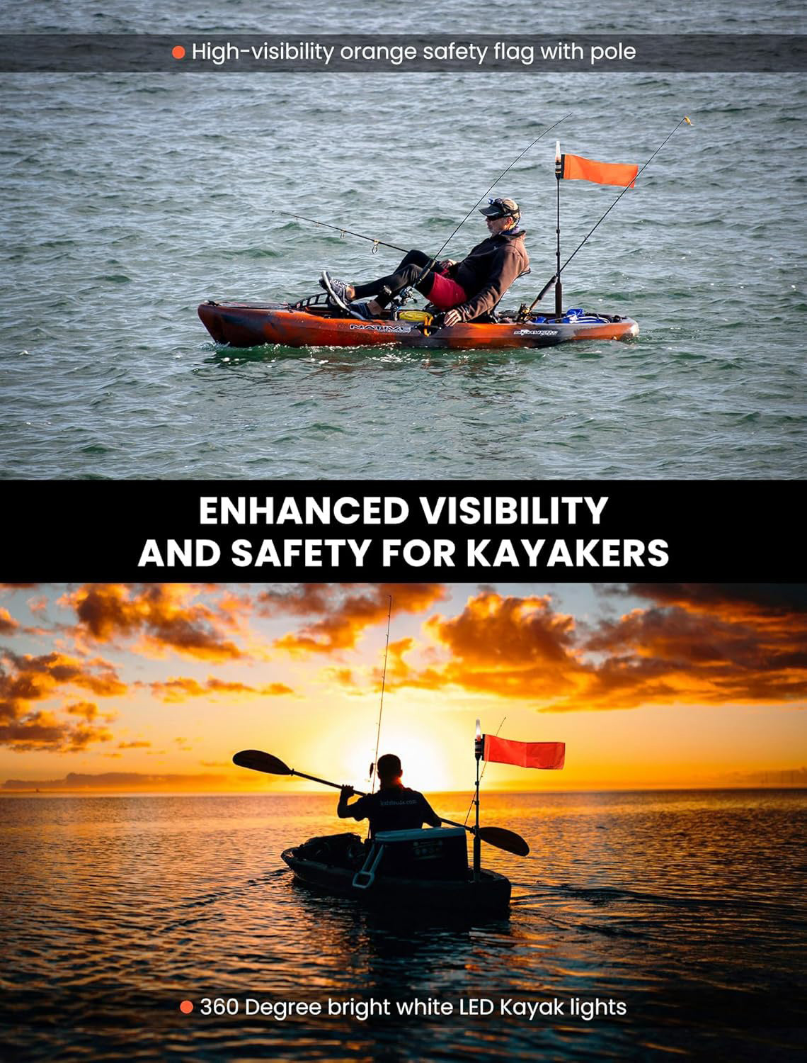 360 Degree LED MightyMount and Hardware Kayak Fishing Visibility Flag - OMOTOR