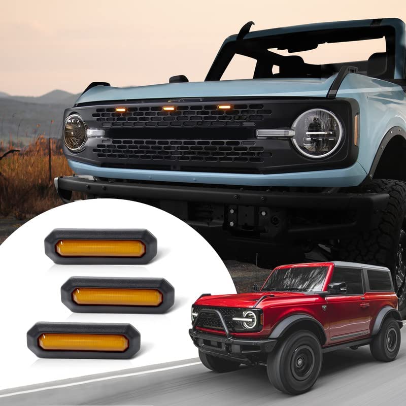 LED Grille Lights for Ford Bronco Accessories 2021 2022 2023 2/4-Door Amber OEM Grille Lamps Kit fit Badlands Wildtrak & Everglades - OMOTOR
