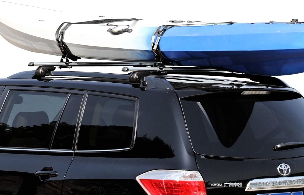 135LB Kayak Saddle, Aluminum Rustless Kayak Roof Rack with 1.5" Width Tie Down Straps for Carrier Canoe Boat Paddle Board Surfboard, to Mount on Car SUV Truck Crossbar