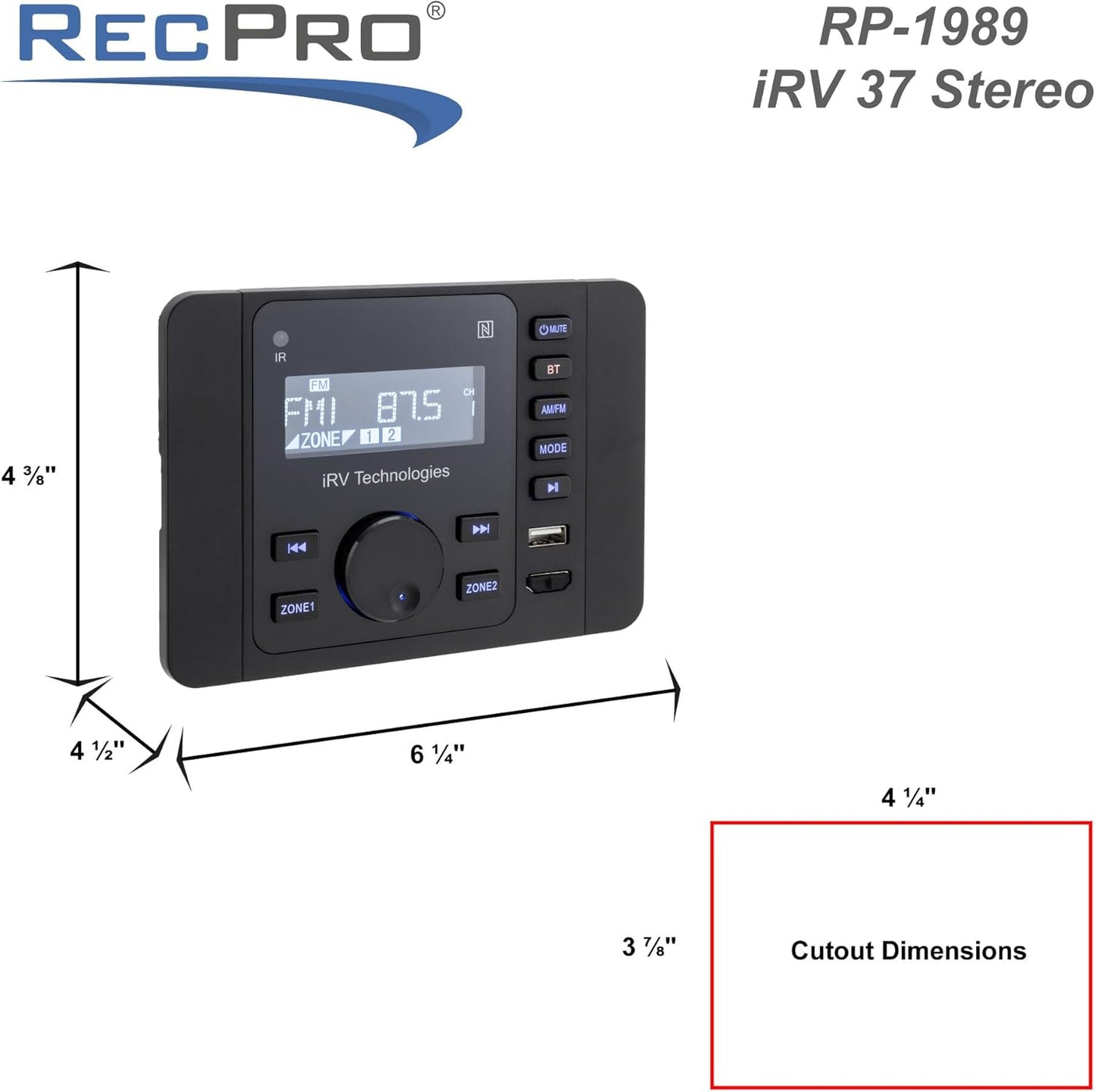 IRV 37 RV Mechless Stereo Unit AM/FM Radio/Bluetooth | Remote Included | LCD Display | Clock