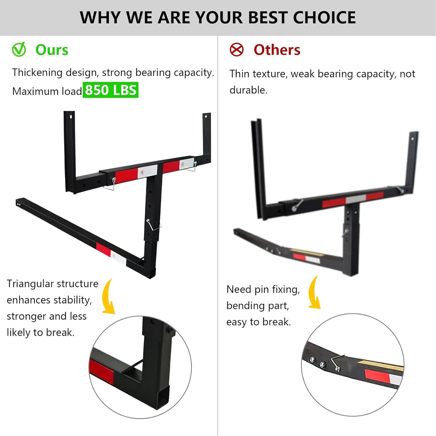 Truck Bed Extender, 2 in 1 Design Foldable Kayak Hitch Extender, 850lbs Load Capacity Pick Up Truck Bed Hitch Mount Extension Rack for Canoe Boat Kayak Lumber/Black - OMOTOR