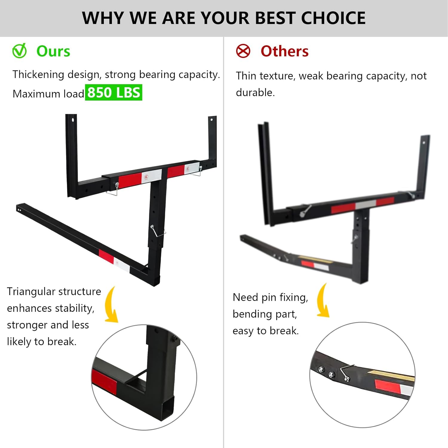 Truck Bed Extender, 2 in 1 Design Foldable Kayak Hitch Extender, 850lbs Load Capacity Pick Up Truck Bed Hitch Mount Extension Rack for Canoe Boat Kayak Lumber/Black - OMOTOR