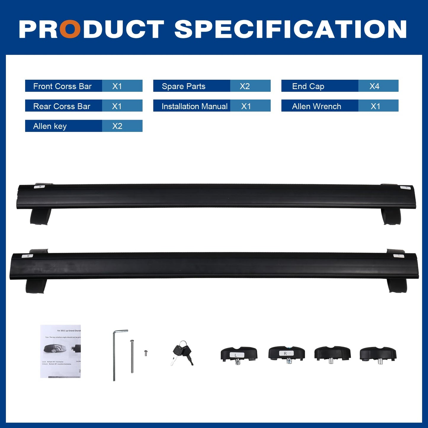 Roof Rack Cross Bars Compatible with Jeep Grand Cherokee L 2021-2024 and 2022 2023 2024 Grand Cherokee WL, Heavy Duty 220lb Aluminum Crossbar Racks Roof Rail Rooftop Luggage Canoe Carrier - OMOTOR
