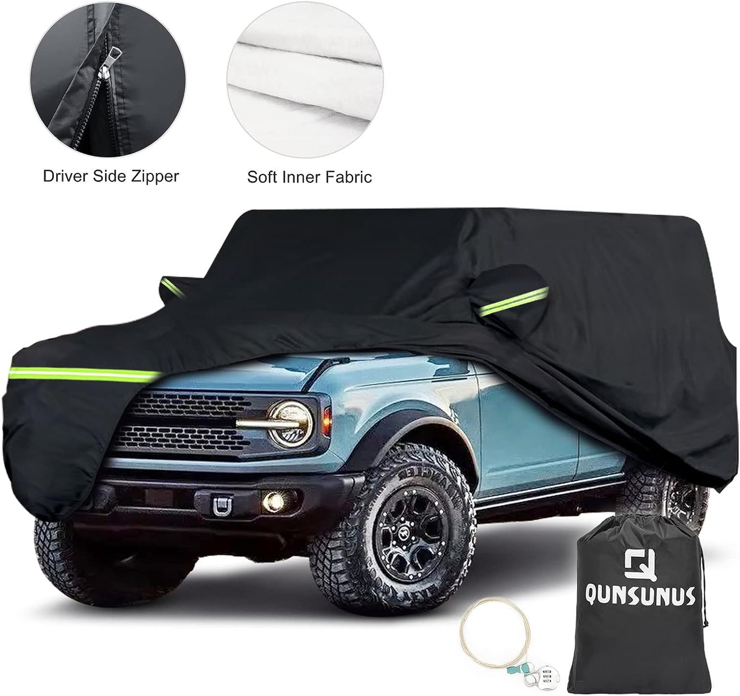 6 Layer SUV Car Cover for Bronco 4 Door Car Cover Waterproof All Weather 210T Windproof Fit for Bronco 2021 2022 2023 - OMOTOR