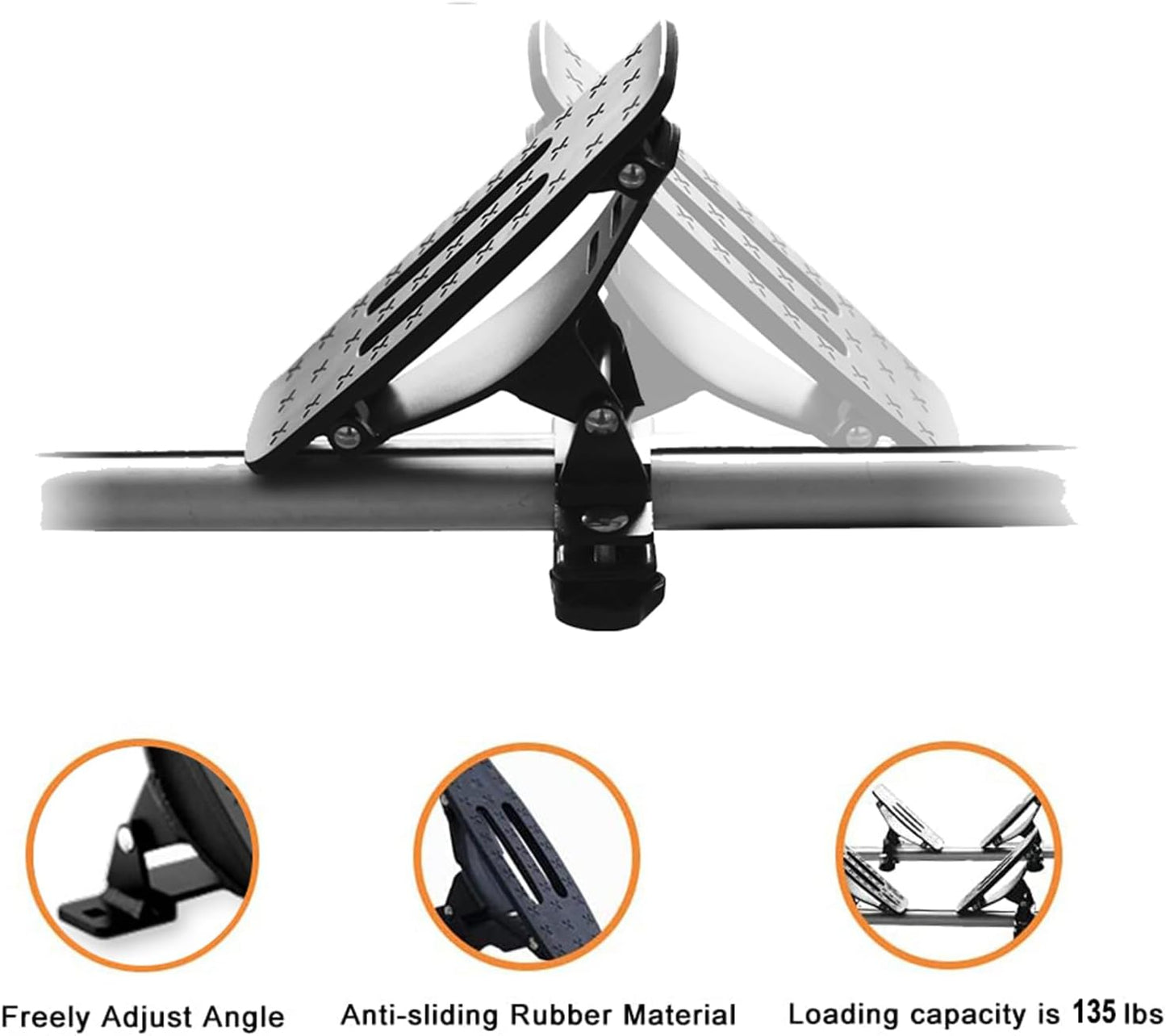135LB Kayak Saddle, Aluminum Rustless Kayak Roof Rack with 1.5" Width Tie Down Straps for Carrier Canoe Boat Paddle Board Surfboard, to Mount on Car SUV Truck Crossbar