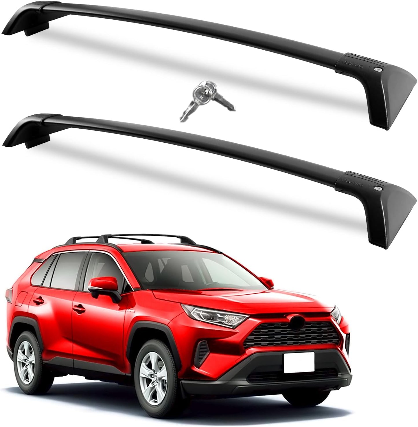 Roof Rack Cross Bars 260lbs Compatible with Toyota RAV4 2019 2020 2021 2022 2023 2024 2025 LE XLE XSE Limited Hybrid Aluminum Lockable Accessories Crossbars (with Flush Fide Rails)
