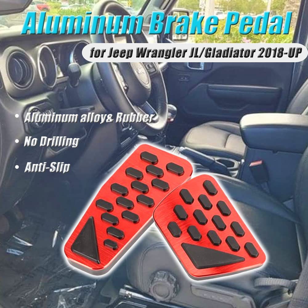 For Jeep Wrangler JL 2018-2023/Gladiator JT2020-2023 2PCS Aluminum Anti-Slip No Drilling Brake and Gas Accelerator Pedal Pad Cover Foot Pedal Pads Kit Interior Decoration Accessories(RED) - OMOTOR
