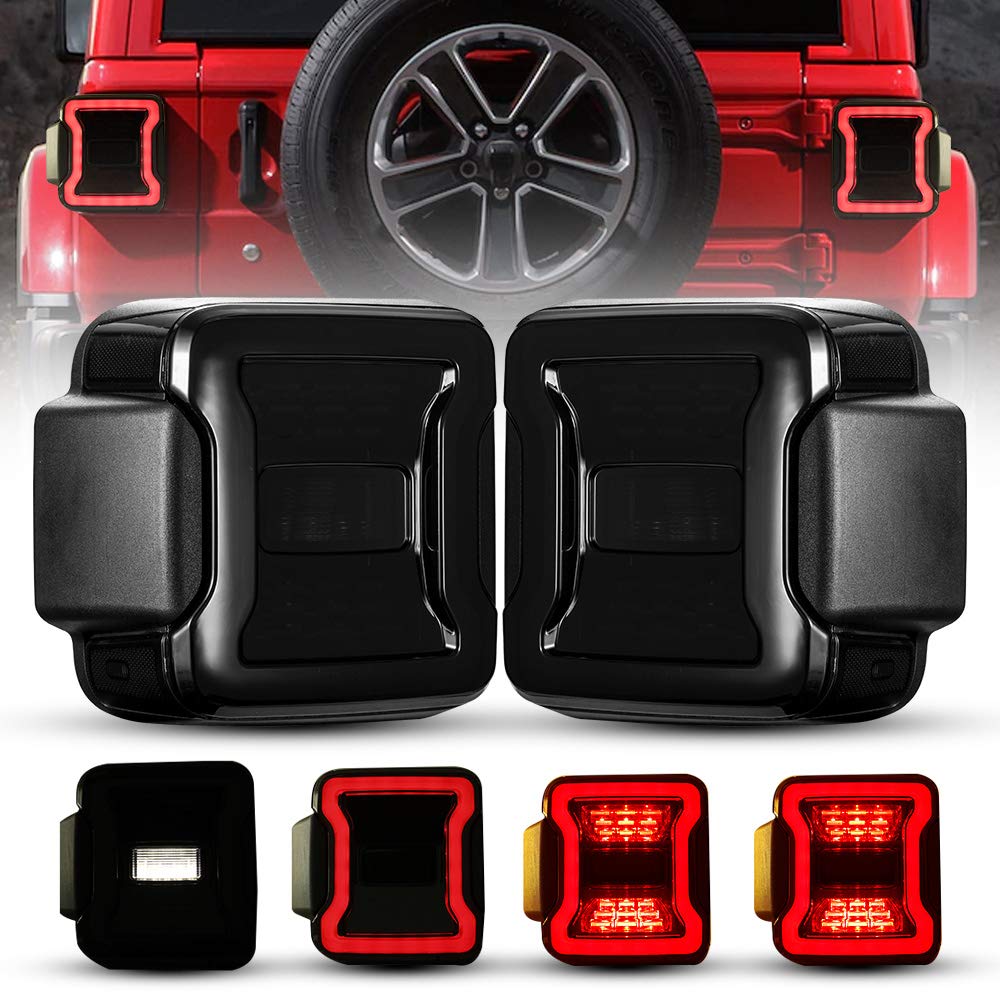 BUNKER INDUST Smoked LED Tail Lights Replacement Kit for 2018-2022 Jeep Wrangler JL Accessories, Rear Brake Light Tail Lamp Turn Signal Light Reverse Back Up Assembly,Pair