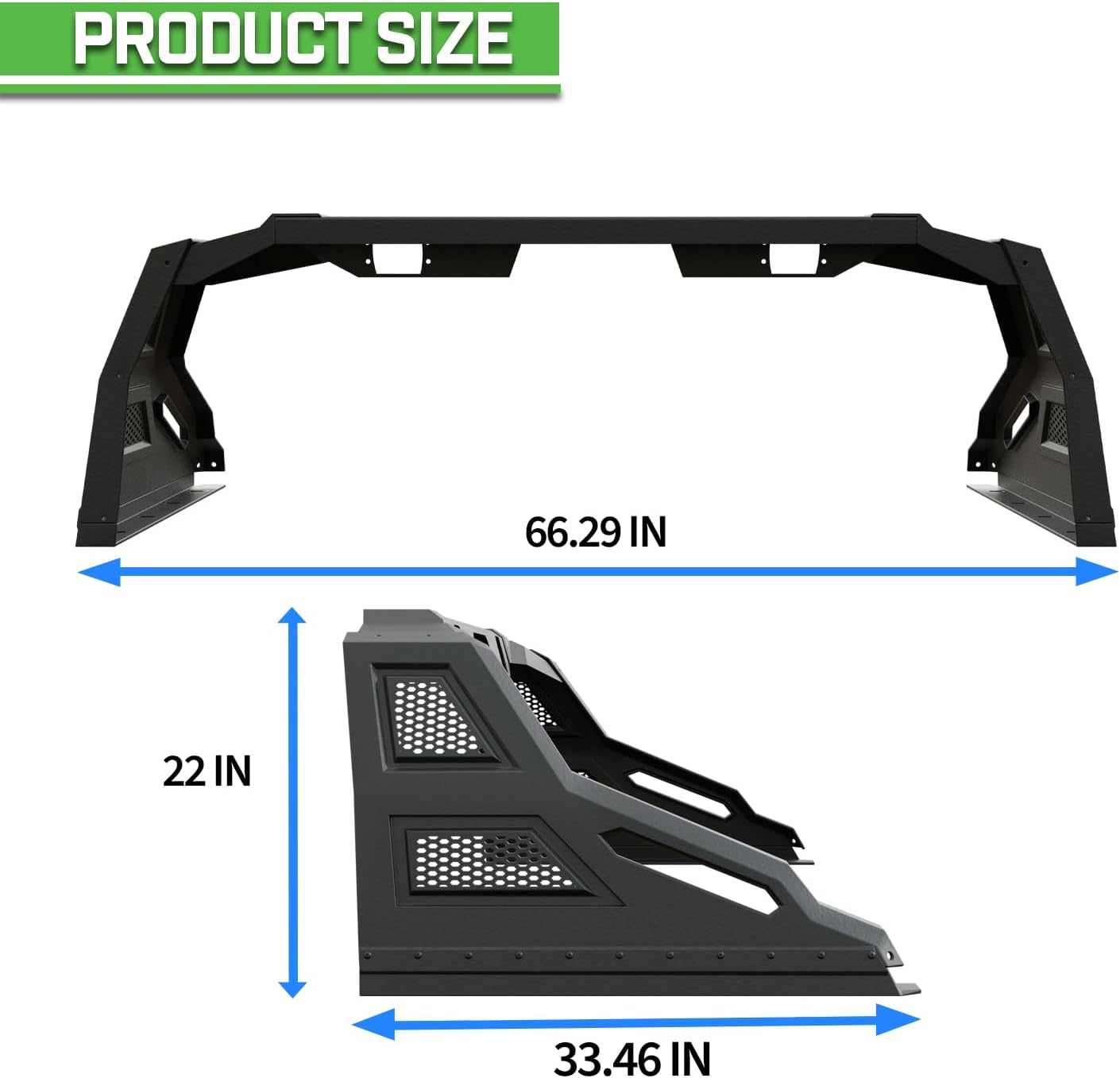 VANGUARD VGRB-2265BK Black RL-B Bed Bar Roll Bar | Compatible with 07-25 Chevrolet Silverado 1500/07-25 Dodge Ram 1500/04-25 Ford F-150/07-25 GMC Sierra 1500/07-25 Ram 1500/07-25 Toyota Tundra