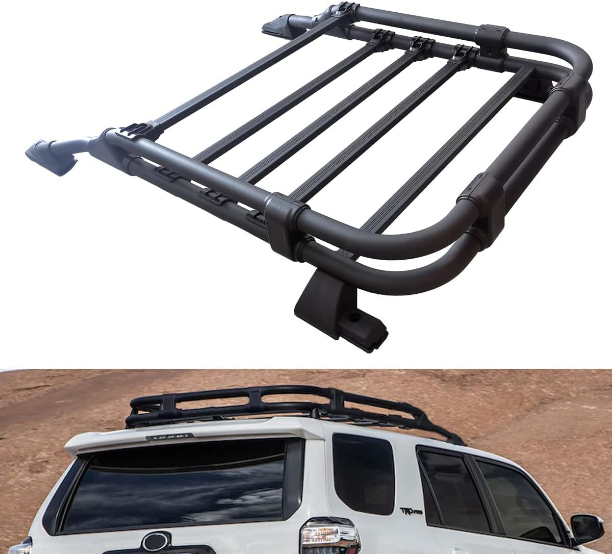 Roof Rack Cargo Basket for 2010-2024 Toyota 4Runner Rooftop Luggage Carrier Aluminum - OMOTOR