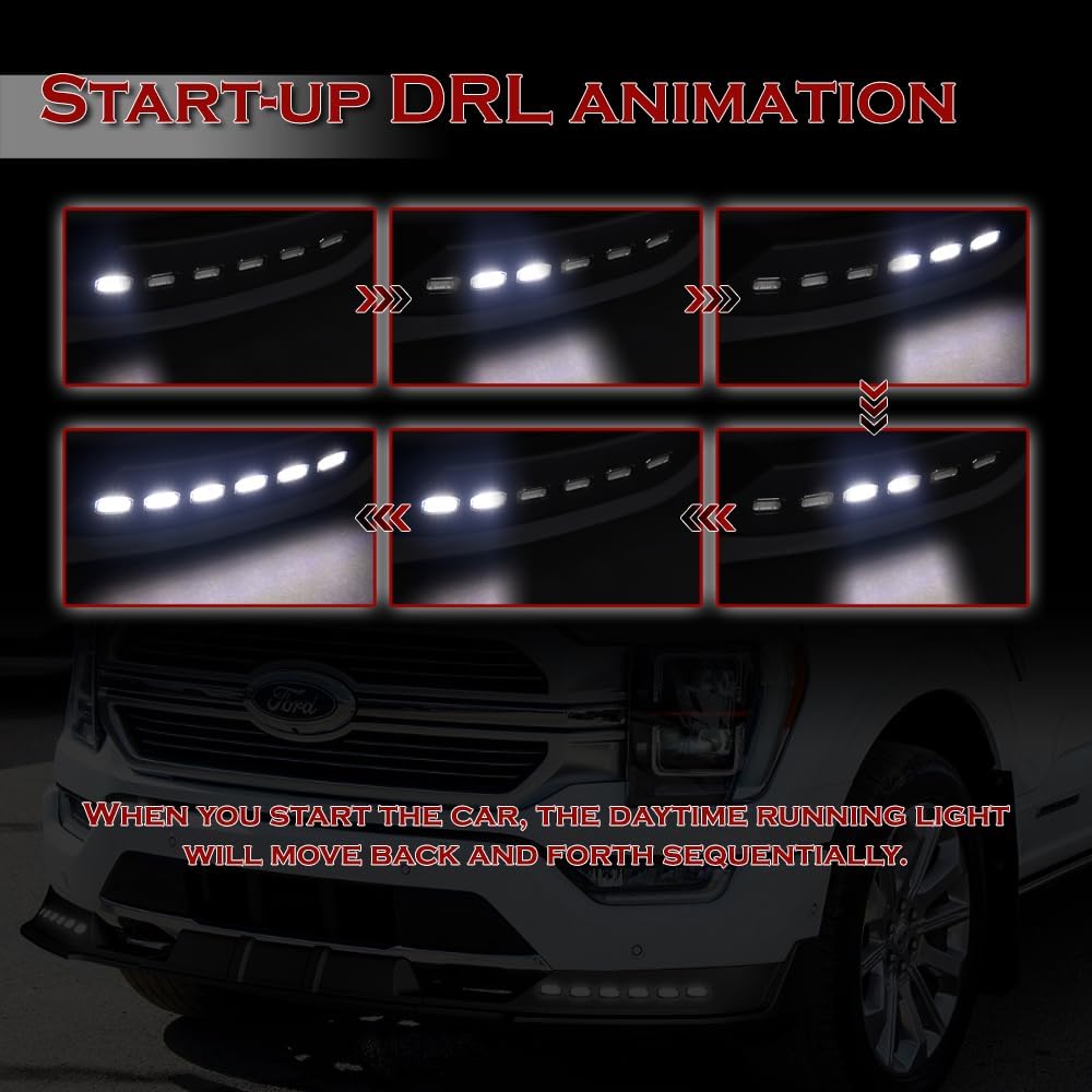 Front Bumper Lip fit for Compatible with Ford F-150 F150 (2021-2023), Front Lip Spoiler Air Chin Body Kit Splitter, Matt Black ABS, 2022, LED Sequential Running Lights, STP-Style