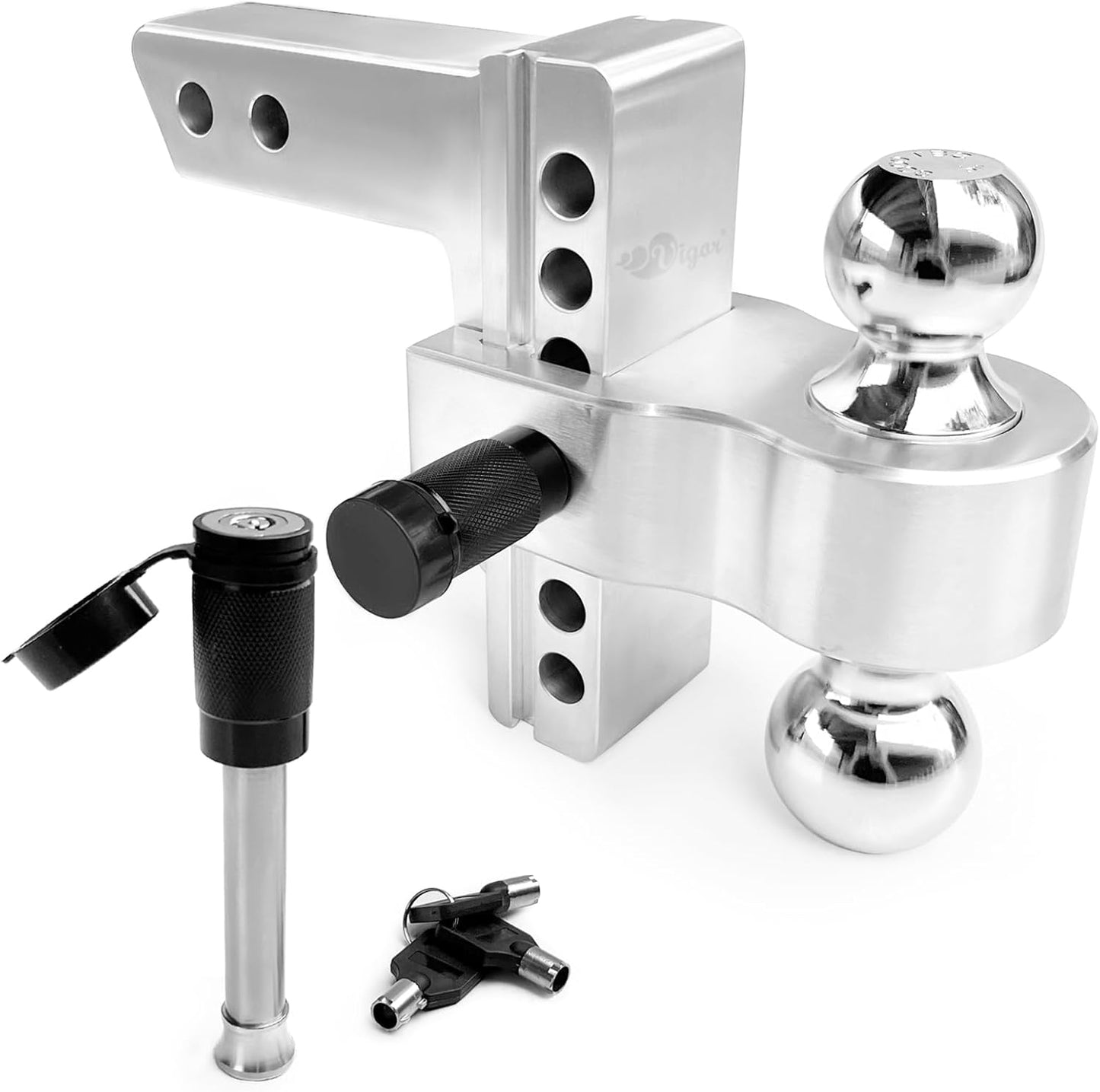 Adjustable Trailer Hitch, Fits 2.5 Inch Receiver, 6 Inch Drop Hitch, 18,500 LBS GTW, Aluminum Forged Shank, 2 Inch & 2-5/16 Inch Balls, Towing Hitch for Heavy Duty Truck with Double Lock Pins - OMOTOR