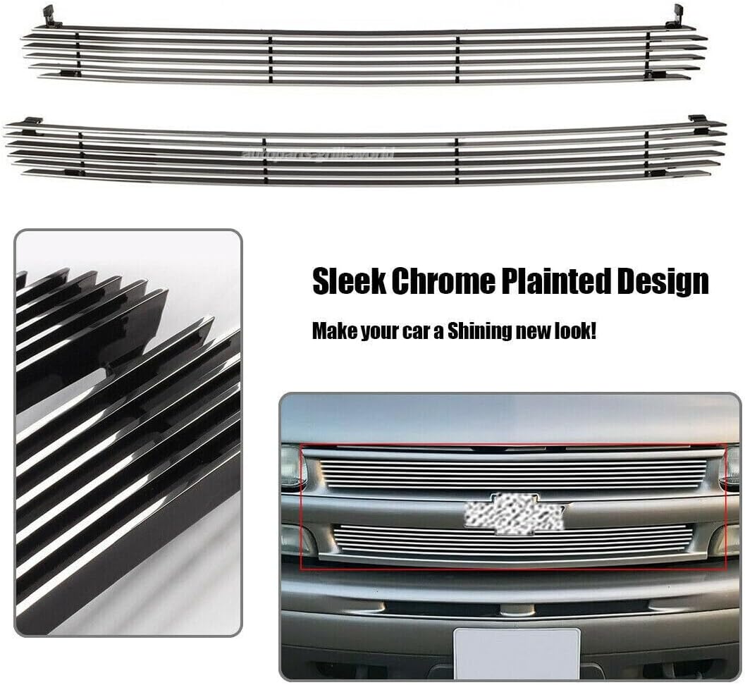 Billet Grille Grill for 1999-2002 Chevy Silverado 1500/2006 Tahoe Front Grille Insert Mirror Polished Main Upper Grill