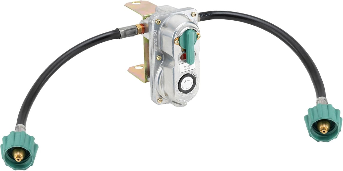 RecPro RV Propane Gas Regulator 2-Stage Auto Changeover | 11.5" Pigtail Hose Connector | 250 PSI | 287,500 BTU | Mounting Bracket & Cover | For RVs, Vans & Trailers