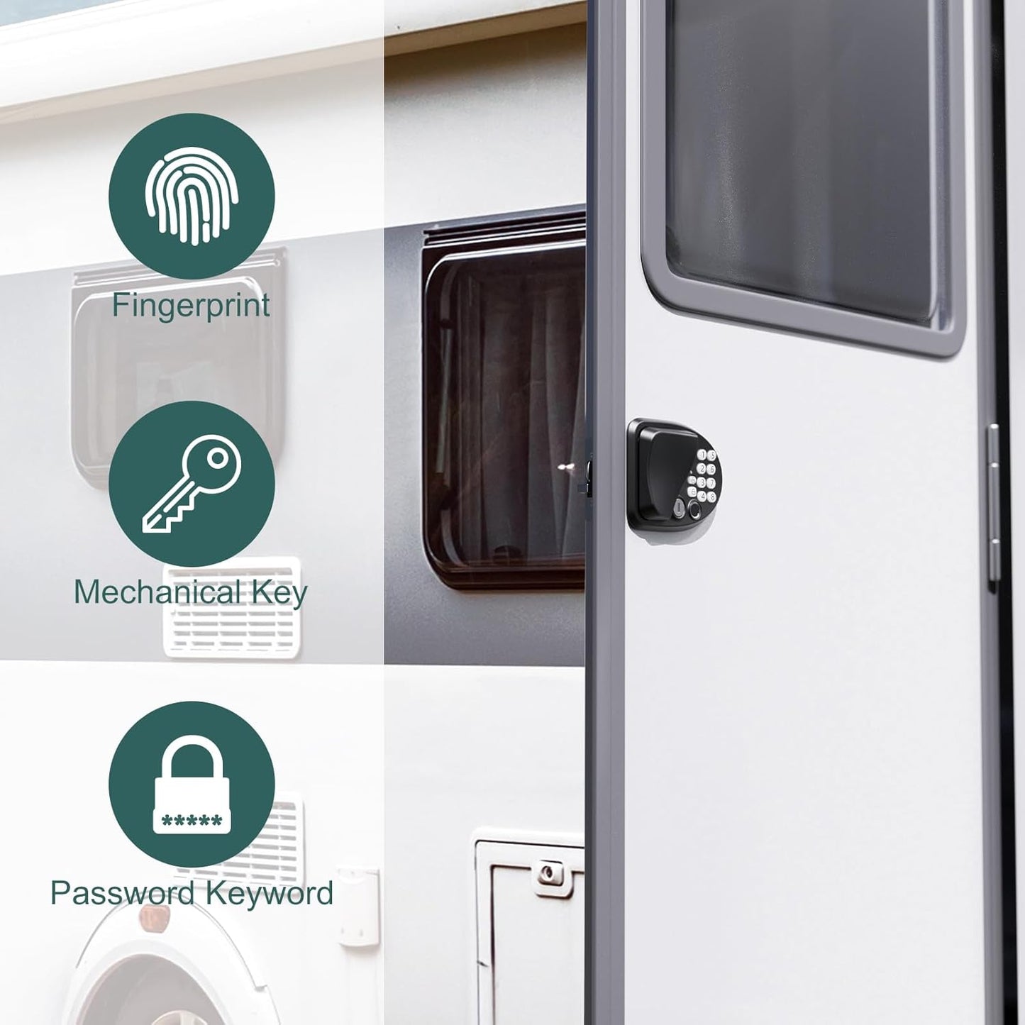 Vovoir RV Door Lock Keyless Entry with Fingerprint Password and 4 Keys,RV Door Lock Replacement Suitable for Trailer Camper RVs