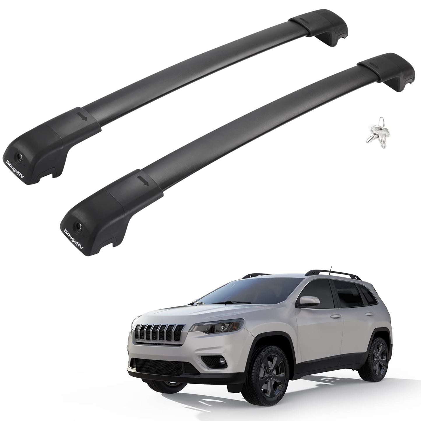 Roof Rack Cross Bars Compatible with Jeep Grand Cherokee Altitude & SRT & Trackhawk with Roof Black Moldings 2011-2022, Aluminum Crossbar Replacement with Lock for Roof Cargo Kayak Skiboard - OMOTOR