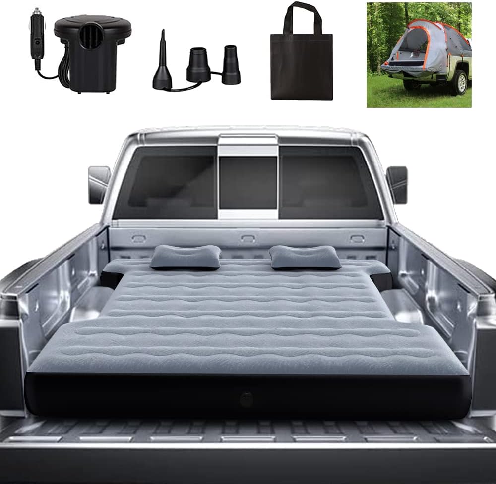 Inflatable Truck Bed Air Mattress for Full Size Short Truck Beds, 5.5-5.8ft, with Pump & Carry Bag. Perfect for Outdoor Adventures. - OMOTOR