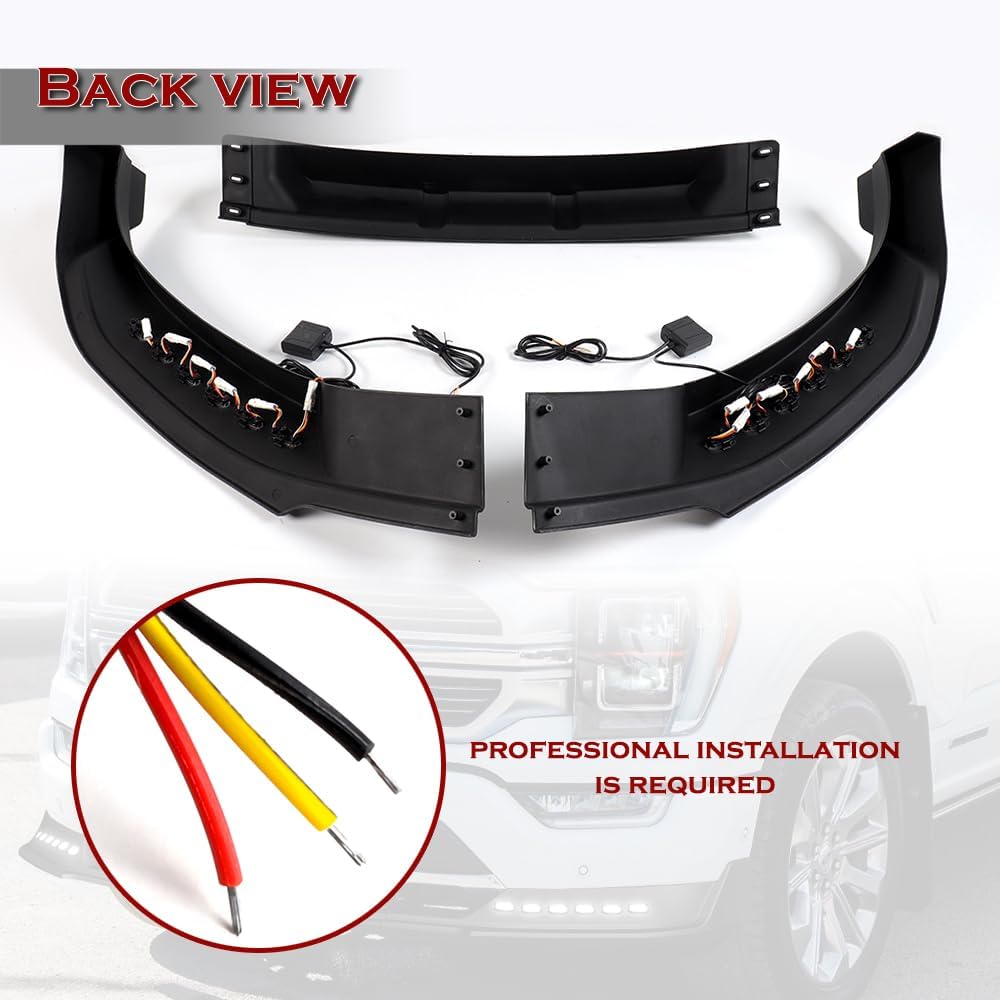 Front Bumper Lip fit for Compatible with Ford F-150 F150 (2021-2023), Front Lip Spoiler Air Chin Body Kit Splitter, Matt Black ABS, 2022, LED Sequential Running Lights, STP-Style