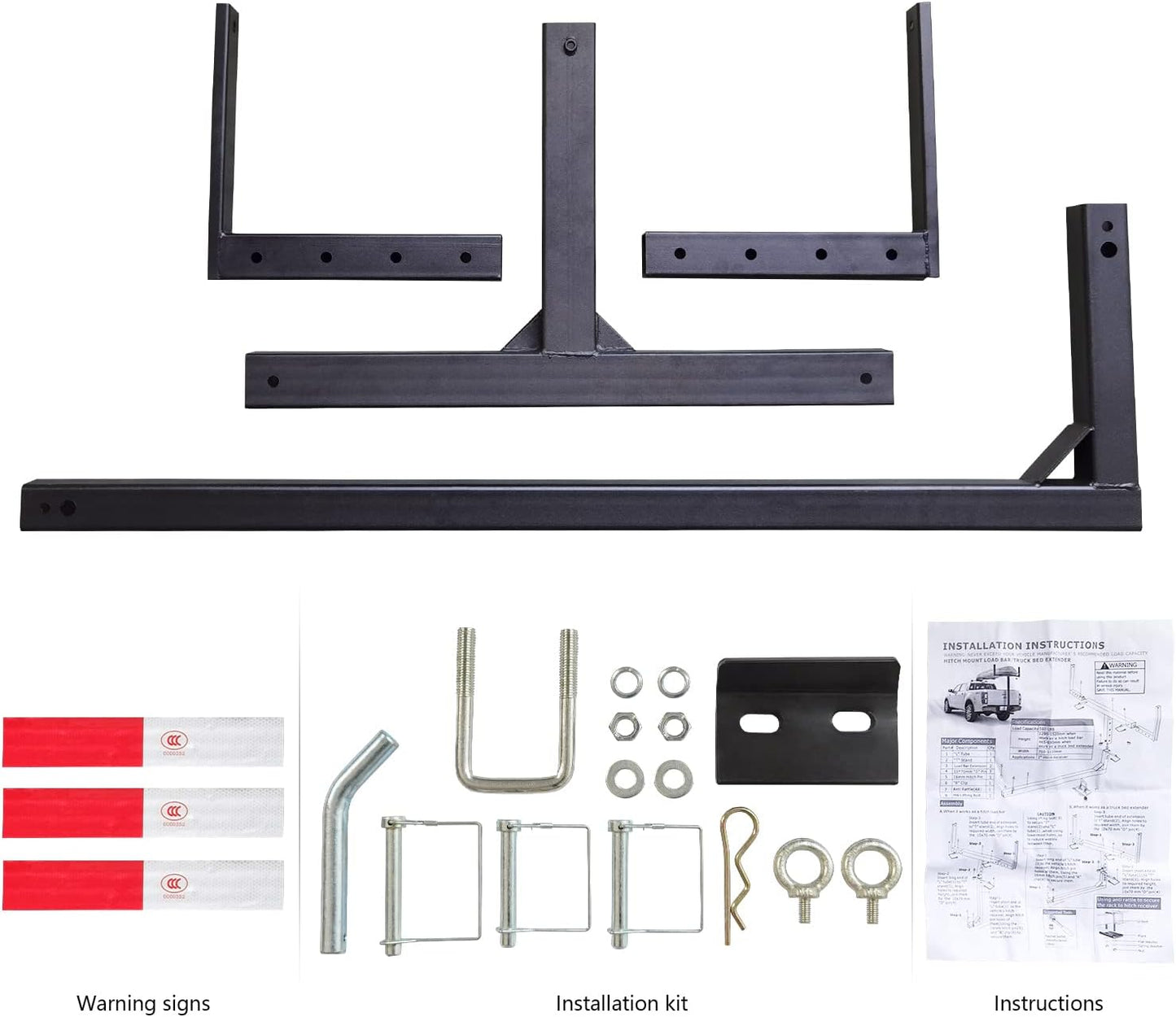 Truck Bed Extender, 2 in 1 Design Foldable Kayak Hitch Extender, 850lbs Load Capacity Pick Up Truck Bed Hitch Mount Extension Rack for Canoe Boat Kayak Lumber/Black - OMOTOR
