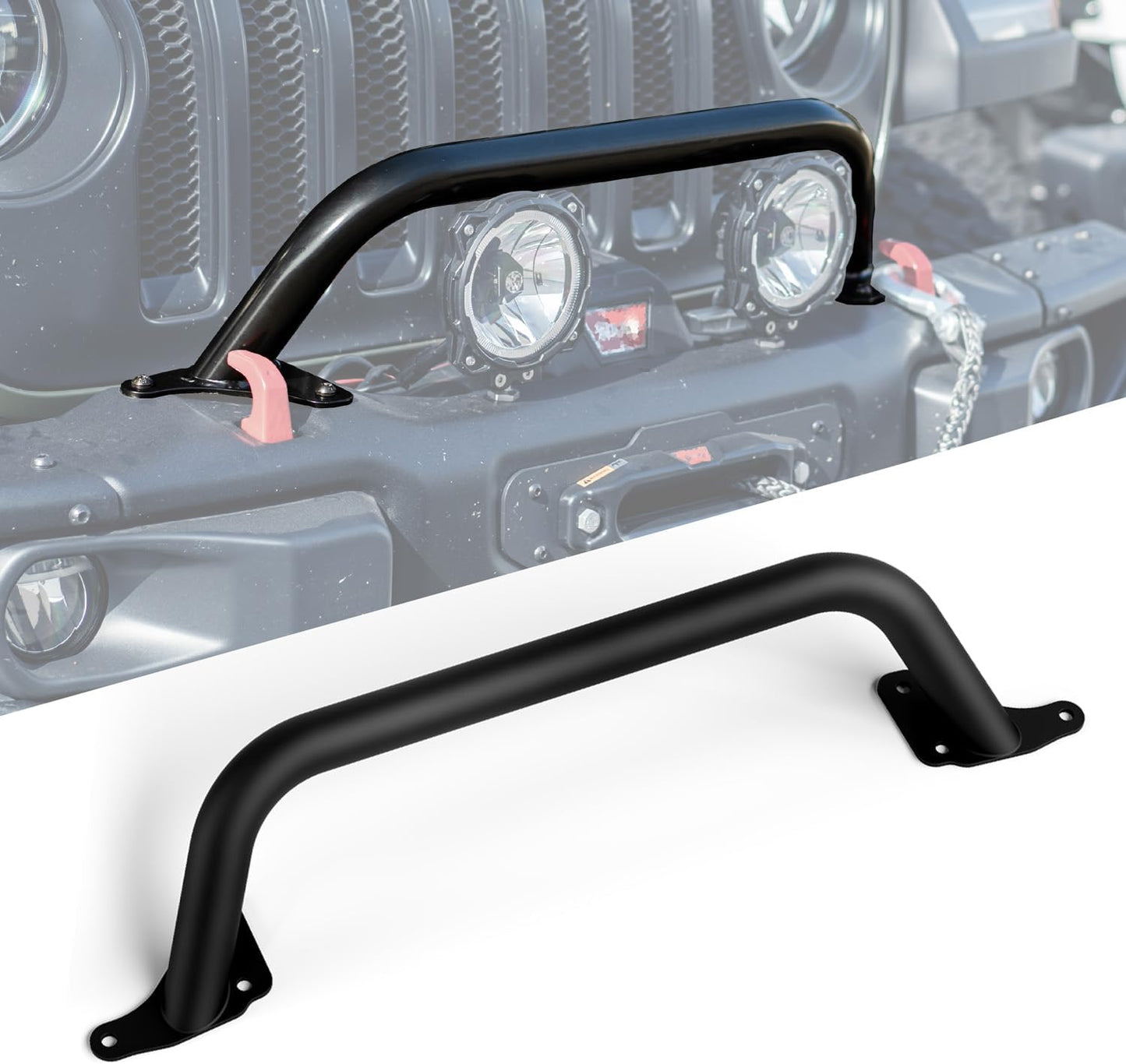 RockTrix Black Front Brush Guard, Tall 5.8 inch Height to Clear Winch, Compatible with 2018+ Jeep Wrangler JL, 2019+ Gladiator JT - Steel Bar Grille Guard for Steel Rubicon Bumper, Replaces 82215351