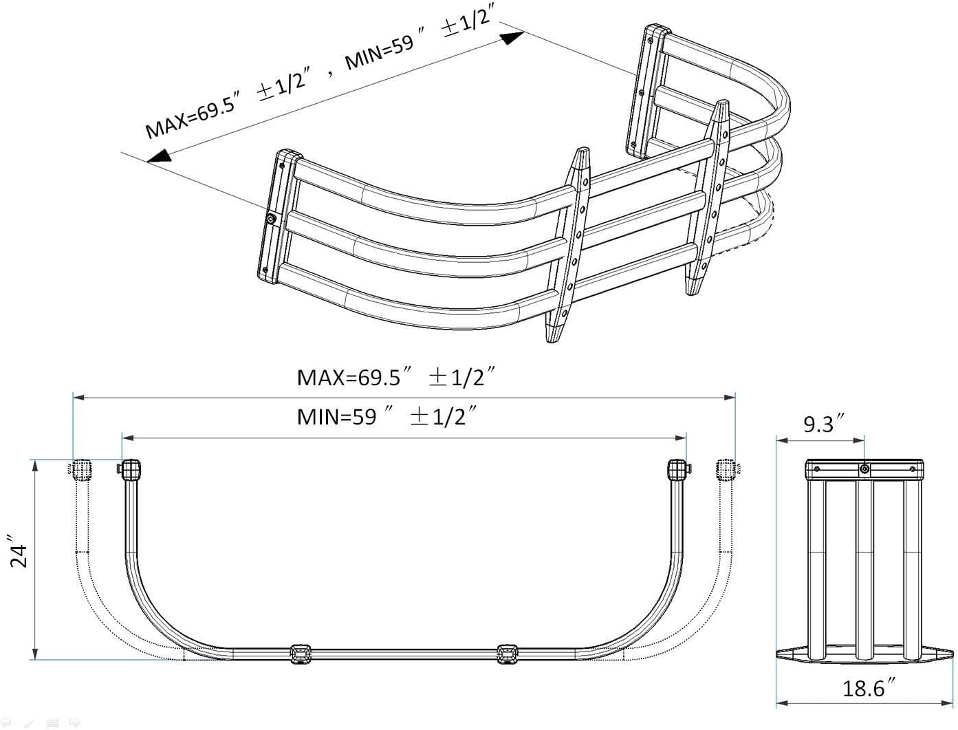 Black Aluminum Truck Bed Extender Retractable 59-69 inches for Silverado Ram Tundra Ford and Other Full-Size Trucks - OMOTOR