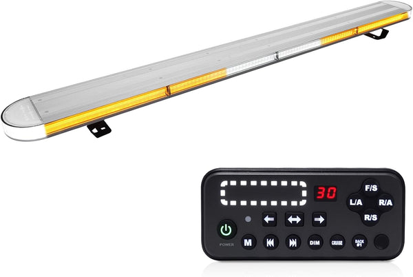48" High-intensity LED Roof Mount Emergency Strobe Light Bar – 29 Flash Modes, Amber, for Tow Trucks & Construction Vehicles with Control Panel & Alley Lights