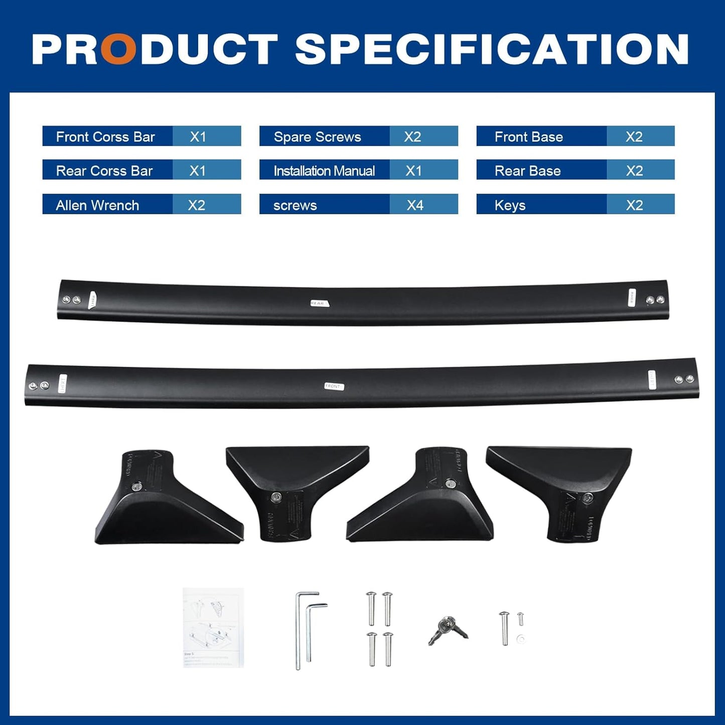 Roof Rack Cross Bars 260lbs Compatible with Toyota RAV4 2019 2020 2021 2022 2023 2024 2025 LE XLE XSE Limited Hybrid Aluminum Lockable Accessories Crossbars (with Flush Fide Rails)