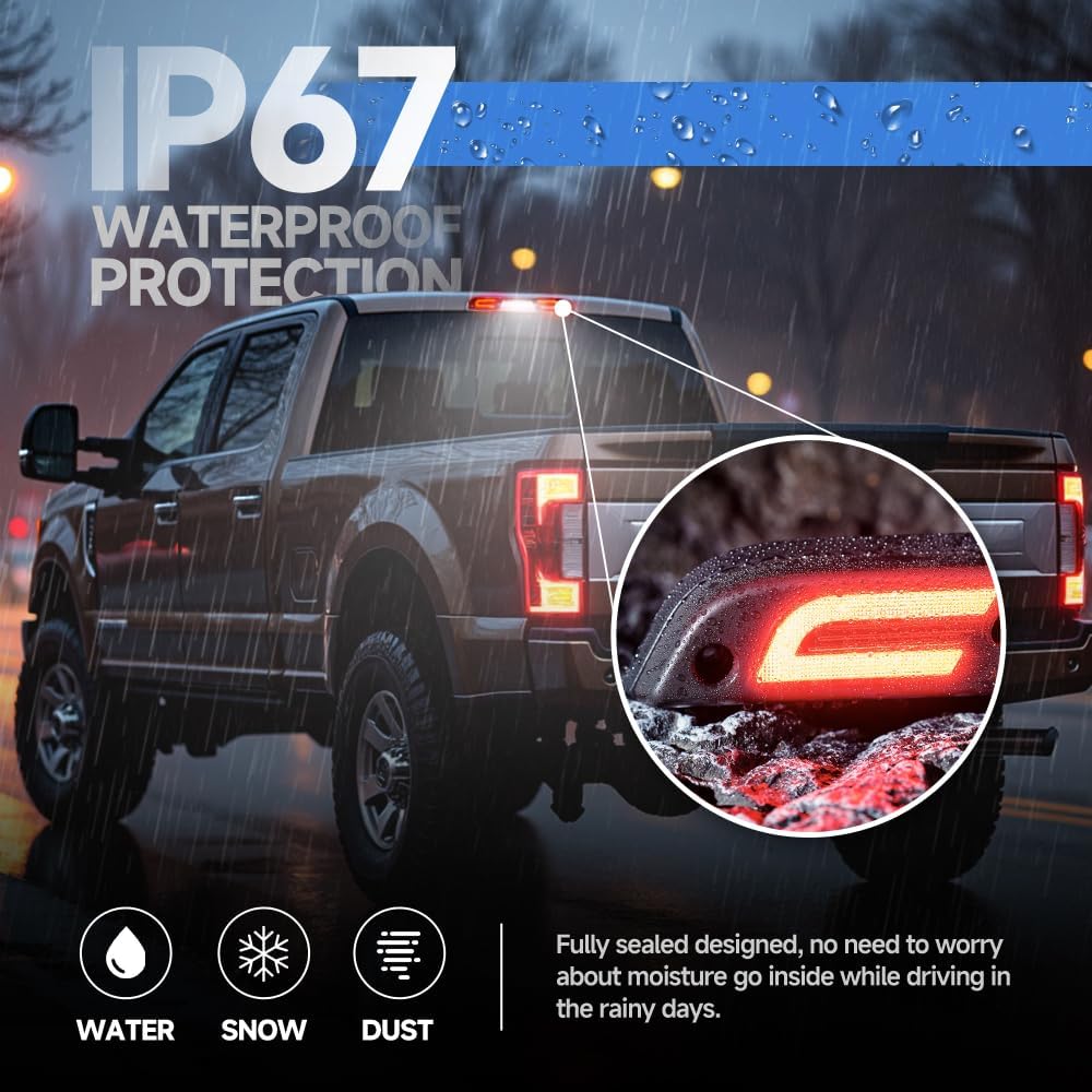 Third 3rd Brake Light LED for 2017-2022 F'ord F250 F350 F450 F550 Super Duty Ranger Maverick 15-20 F150 F'ord Center High Mount Rear Cab Brake Lights with Seal Gasket (Smoke Lens)