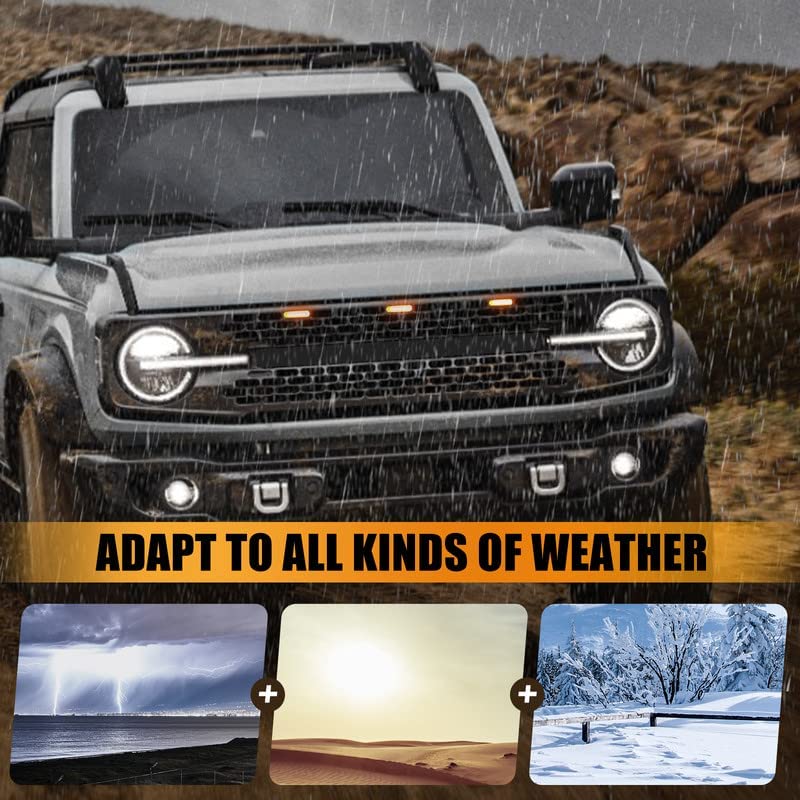 LED Grille Lights for Ford Bronco Accessories 2021 2022 2023 2/4-Door Amber OEM Grille Lamps Kit fit Badlands Wildtrak & Everglades - OMOTOR